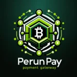 Logo przedstawia stylizowany symbol Bitcoina umieszczony w centralnej części heksagonalnego, futurystycznego wzoru, otoczonego siecią zielonych i białych punktów oraz linii, symbolizujących technologię i połączenia sieciowe. Poniżej znajduje się napis "Perun Pay" w nowoczesnej czcionce, a pod nim mniejszymi literami "payment gateway". Kolorystyka logo składa się głównie z odcieni zieleni, bieli i czerni, co nadaje mu nowoczesny i technologiczny wygląd. Całość tworzy wrażenie zaawansowanej platformy płatniczej opartej na technologii blockchain.